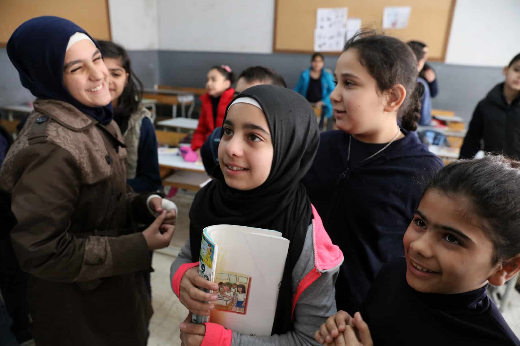 Students at school in Beirut, Lebanon. Two-thirds of the students at the school are Lebanese and one-third of the students are Syrian. Photo © Dominic Chavez/World Bank